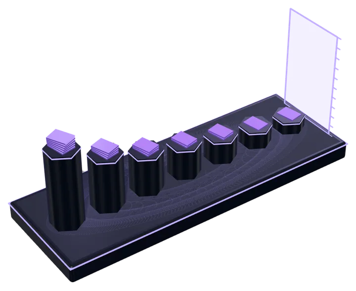 Illustration: a row of pedestals with credit stacks that shrink from left to right, one per wallet.